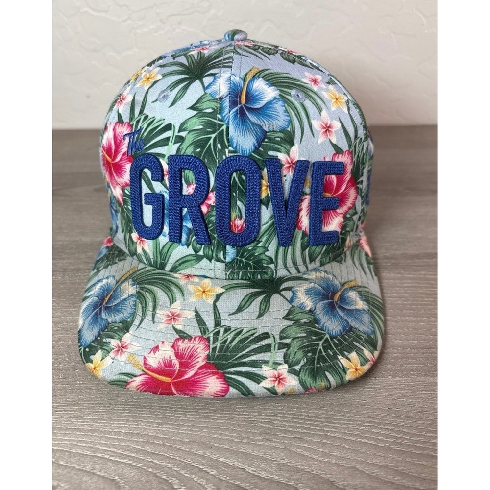 Pukka The Grove Tropical Floral Snapback Hat Blue Hibiscus Flat Brim Cap Mens